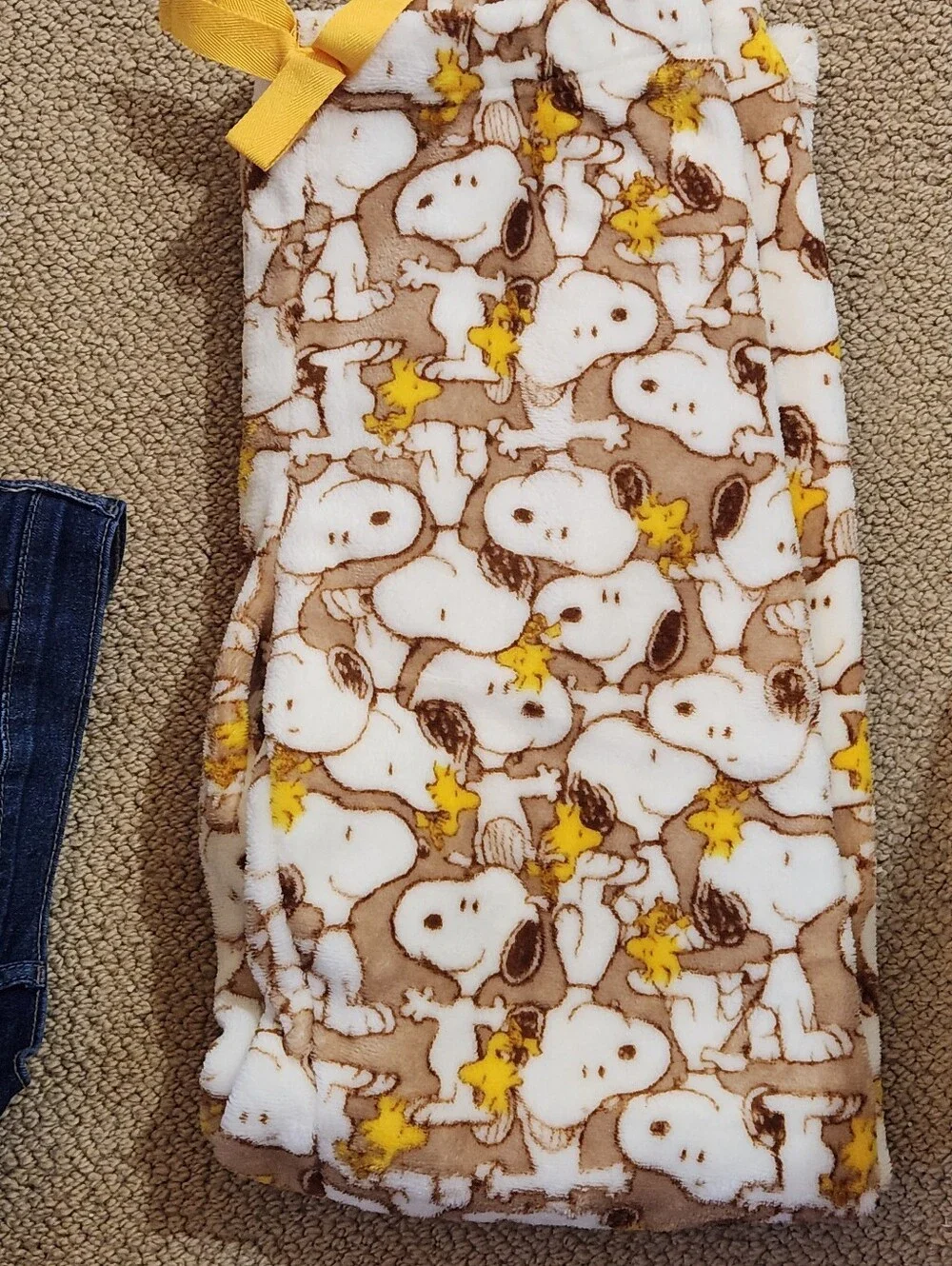 Peanuts Women's Pajama Pants with Snoopy & Woodstock - Cream, Brown & Yellow
